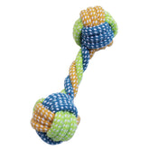 Colorful dog toy with knotted design on a white background