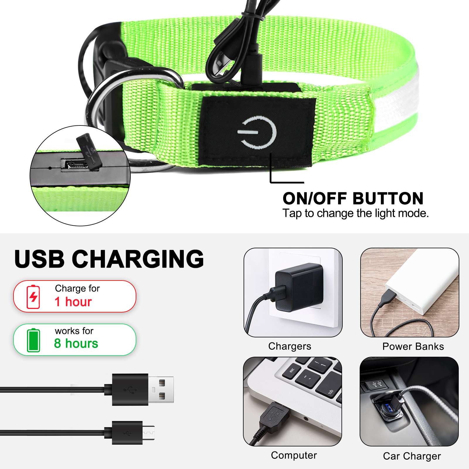 Light Up Dog Collar - Dog Collar Lights For The Dark Night, Adjustable Flashing Dog Collar Rechargeable, LED Dog Collar With 3 Flash Modes For Large, Medium And Small Dogs--Size S - Image 3