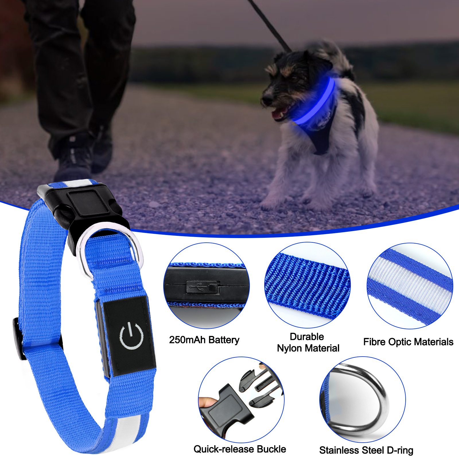Light Up Dog Collar - Dog Collar Lights For The Dark Night, Adjustable Flashing Dog Collar Rechargeable, LED Dog Collar With 3 Flash Modes For Large, Medium And Small Dogs--Size S - Image 9