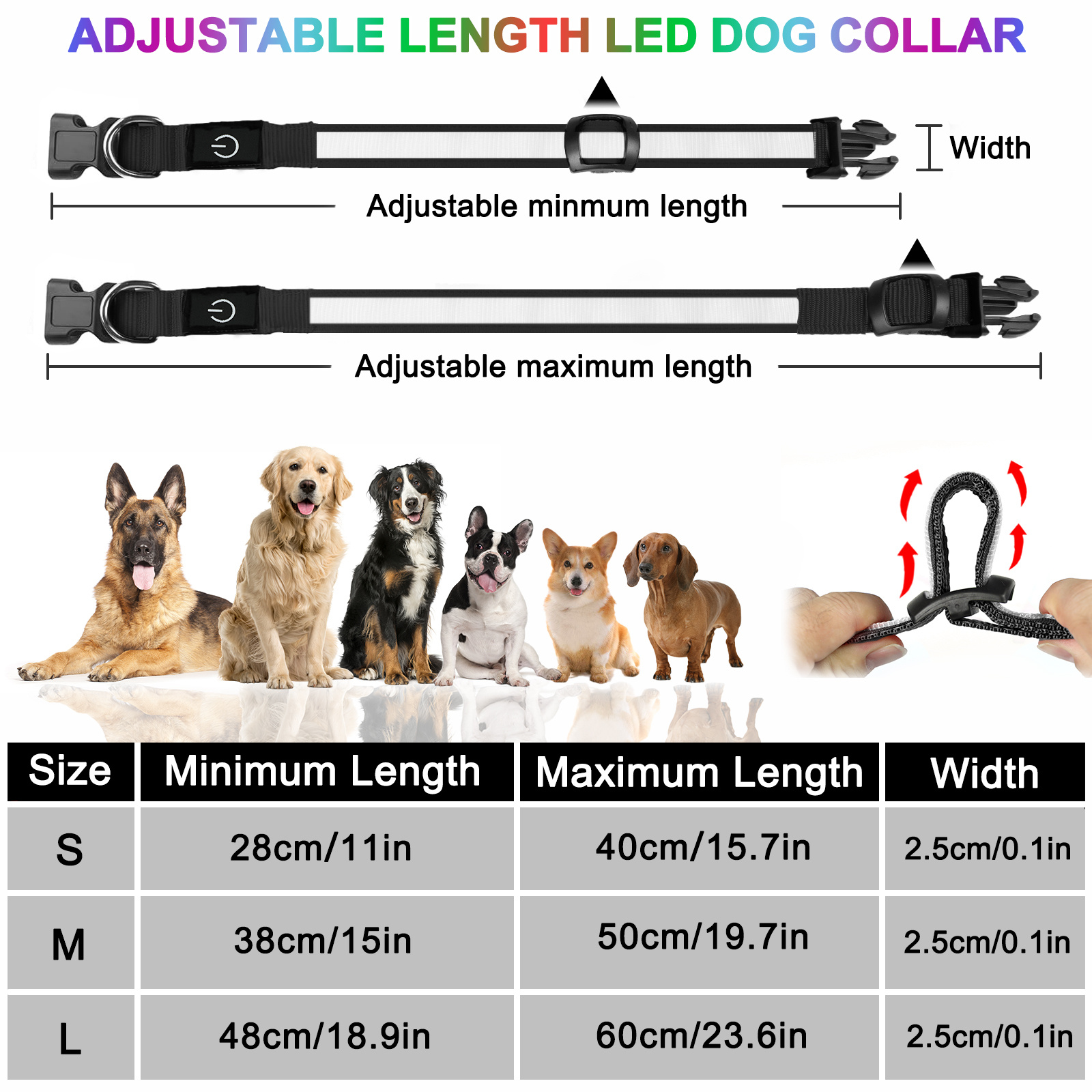 Light Up Dog Collar - Dog Collar Lights For The Dark Night, Adjustable Flashing Dog Collar Rechargeable, LED Dog Collar With 3 Flash Modes For Large, Medium And Small Dogs--Size S - Image 10
