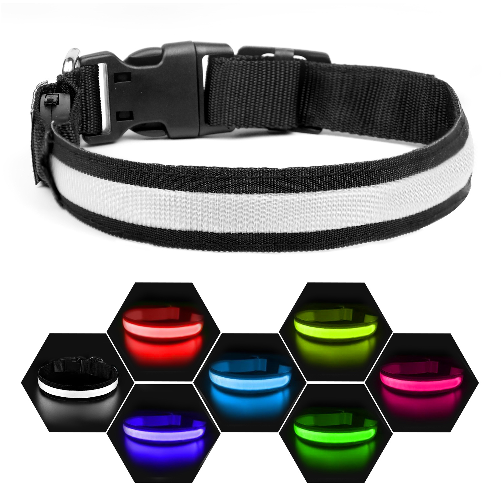 Light Up Dog Collar - Dog Collar Lights For The Dark Night, Adjustable Flashing Dog Collar Rechargeable, LED Dog Collar With 3 Flash Modes For Large, Medium And Small Dogs--Size S