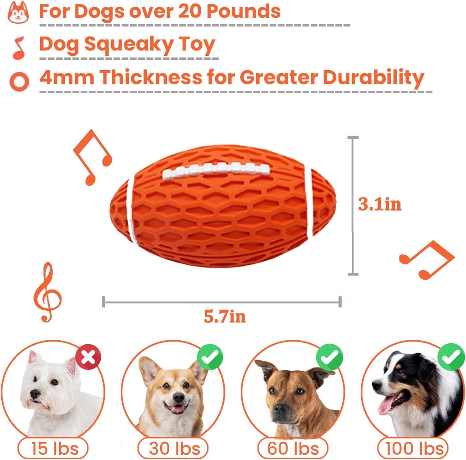 Dog Toys Durable And Squeaky Rugby Dog Toy, Perfect For Aggressive Chewers, Large Dogs, And Rough Playtime - Image 2
