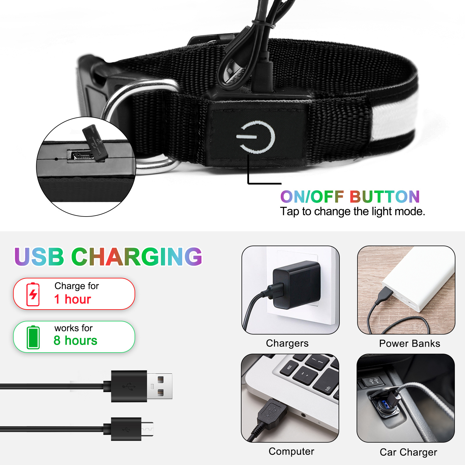 Light Up Dog Collar - Dog Collar Lights For The Dark Night, Adjustable Flashing Dog Collar Rechargeable, LED Dog Collar With 3 Flash Modes For Large, Medium And Small Dogs--Size S - Image 5