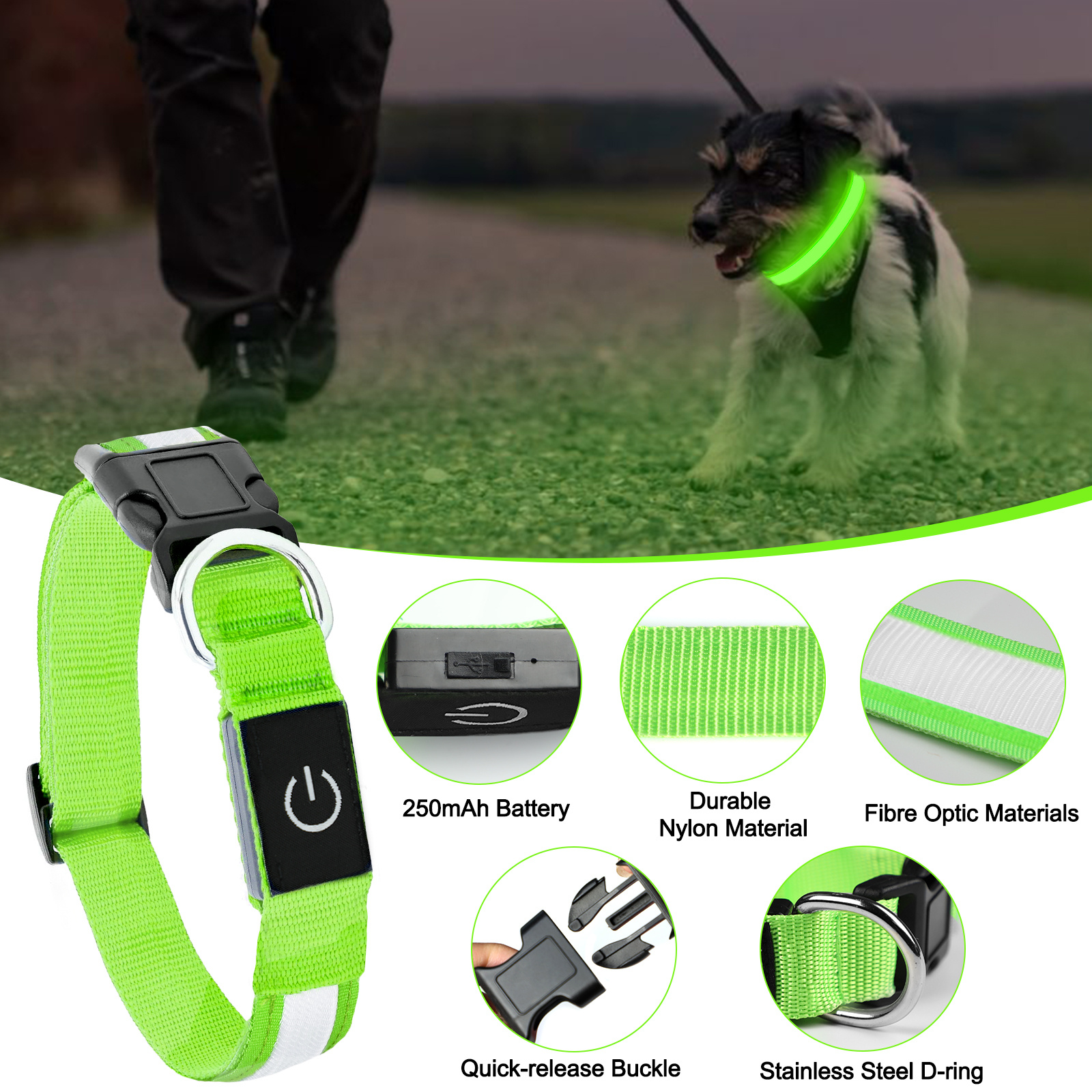 Light Up Dog Collar - Dog Collar Lights For The Dark Night, Adjustable Flashing Dog Collar Rechargeable, LED Dog Collar With 3 Flash Modes For Large, Medium And Small Dogs--Size S - Image 4